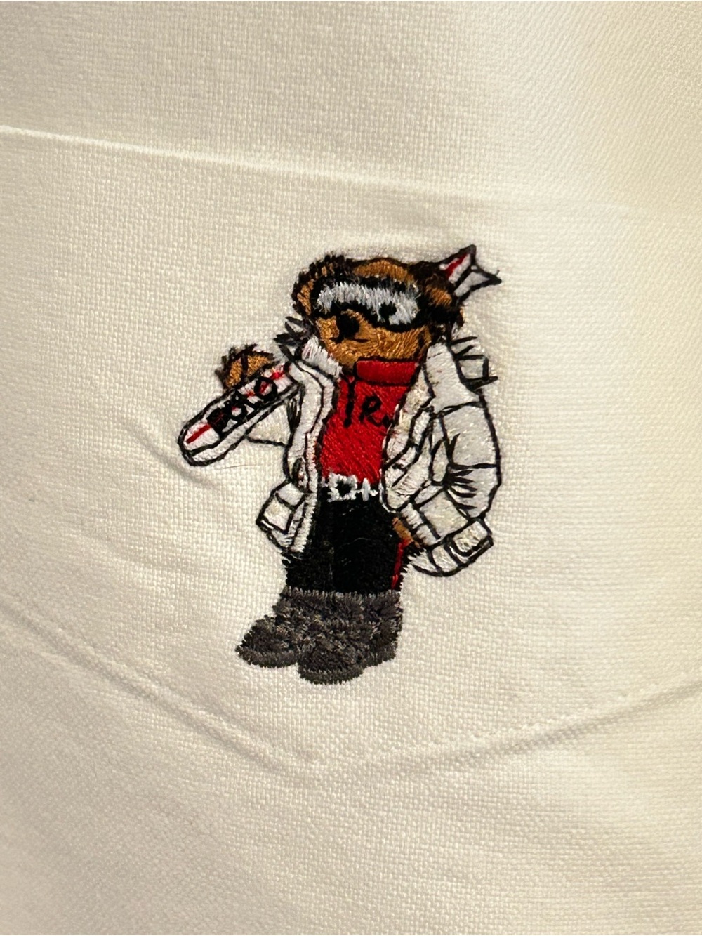 Upcycled Ralph Lauren White Button-Down Shirt Embroidered Polo Bear Pocket Med - Picture 2 of 10